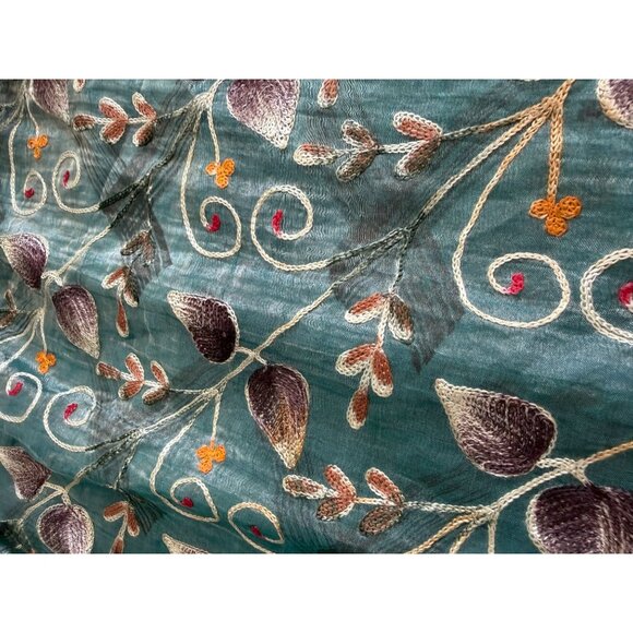 CYNTHIA ROWLEY Vintage Green Embroidered Silk Blend Skirt Size 8 - Picture 8 of 11